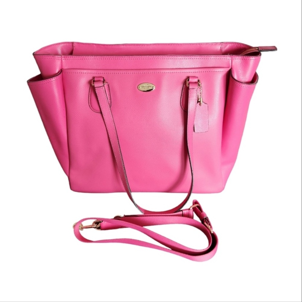 Coach Crossgrain Leather Baby Diaper Multifunction Bag Pink w Changing Mat